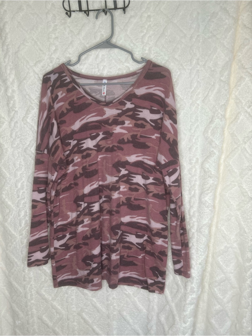 P & Rose Women’s Pink and Brown Camo Sweater